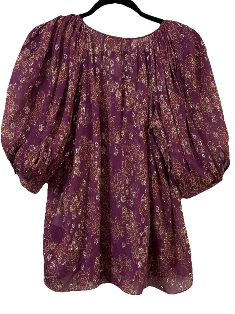 Vanessa Bruno Seban Blouse Metallic Floral Purple Boho Sz 40 USA M - Picture 2 of 7